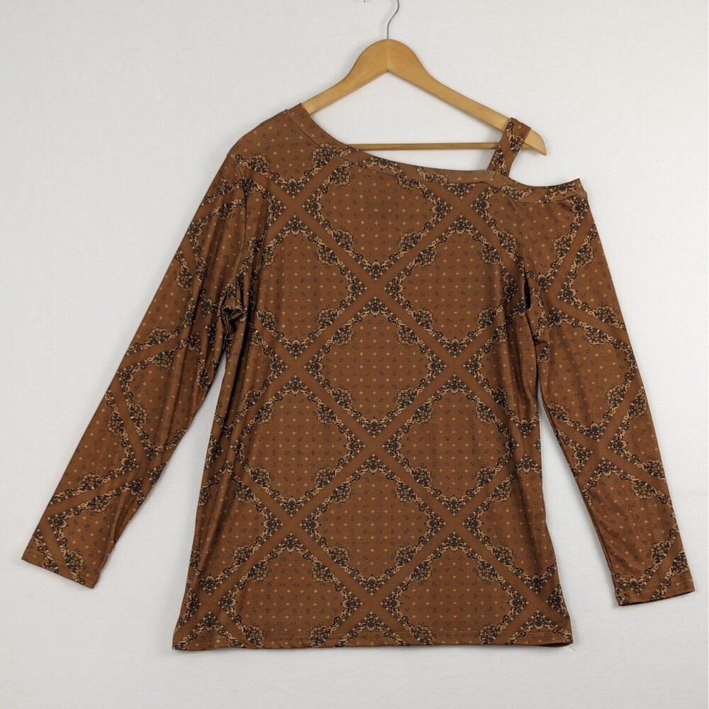 Crazy Train Womens Large Dark Gold Western Paisley Floral Long Sleeve Tunic Top